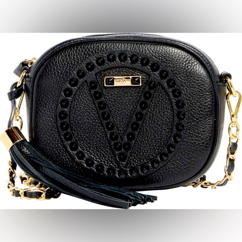 Valentino By Mario Valentino Nina Rock Leather Crossbody, Black